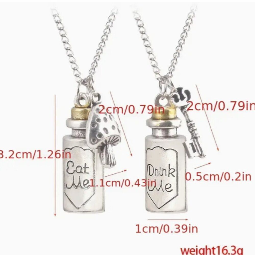 2 Disney Alice In Wonderland "DRINK ME" & "EAT ME" Charm Key Necklaces - Picture 6 of 9
